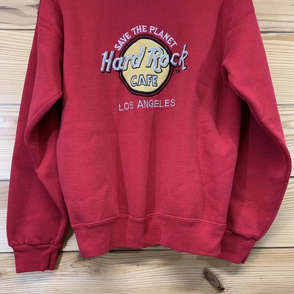Vintage 90s Hard Rock Cafe Los Angeles LA Red Sweatshirt Large Sturdy Sweats B22 - Picture 2 of 9